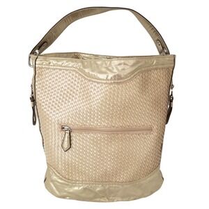 Penny Sue Woven Hobo Bag Womens L Metallic Boho Glam Animal Print Mob Wife